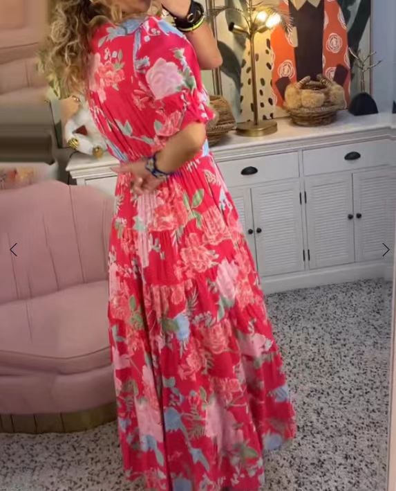 Köp 2 - få 5% rabatt (fraktfritt)🔥Mors dag rea🔥Mysig lång v-ringad klänning med fickor