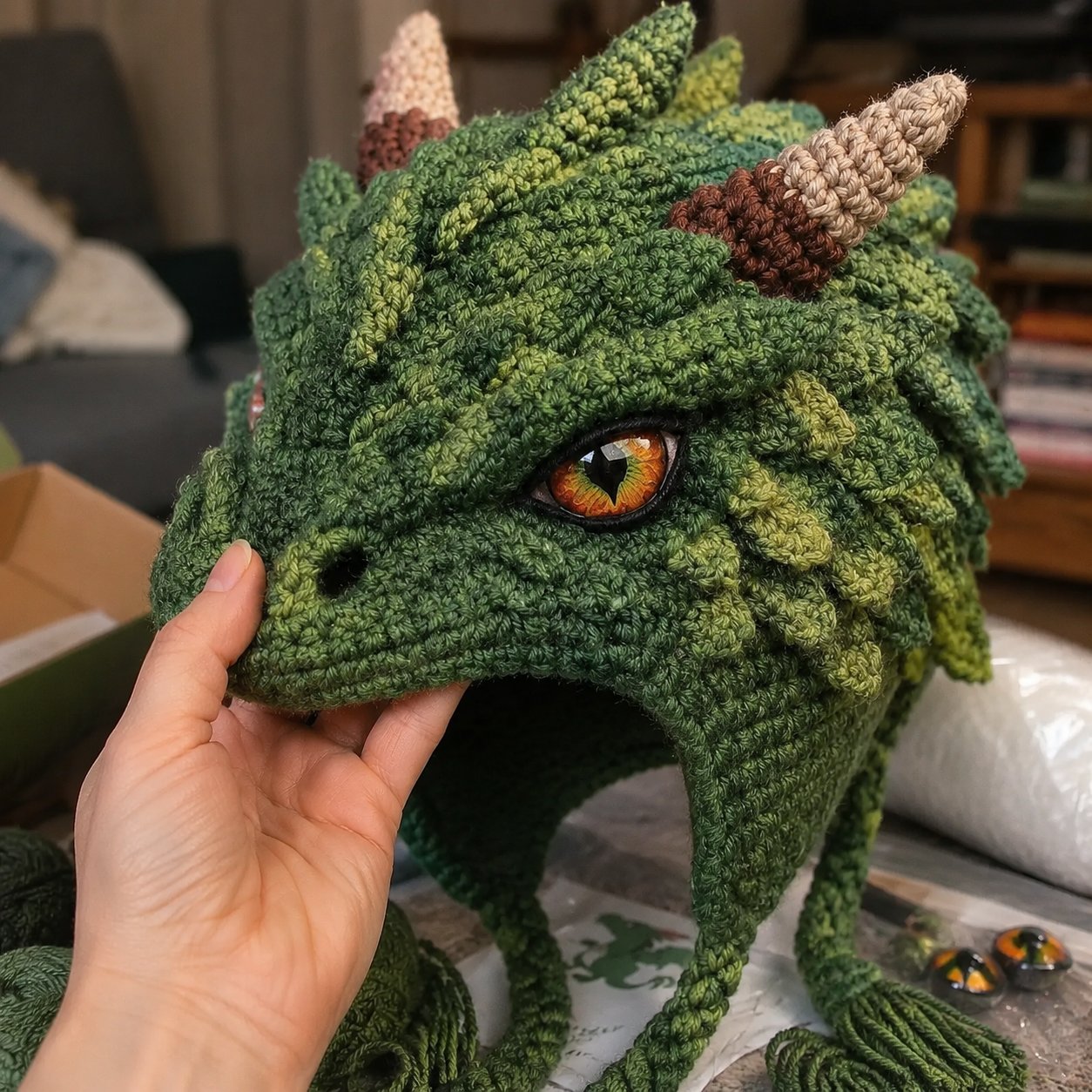 🐉✨ Gör-det-själv-virkningssats för fantasyhuva | Mjukt premiumgarn med steg-för-steg-instruktion | Bärbar karaktärshuva 🧶🎭✨3% rabattkod: NOR3