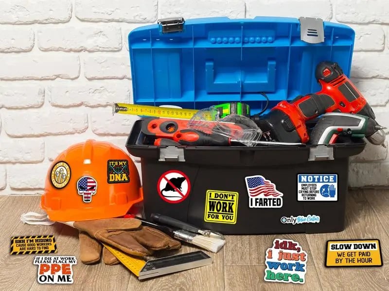 🔥 🔥150Pcs Blue Collar Funny Stickers 👷‍♂️
