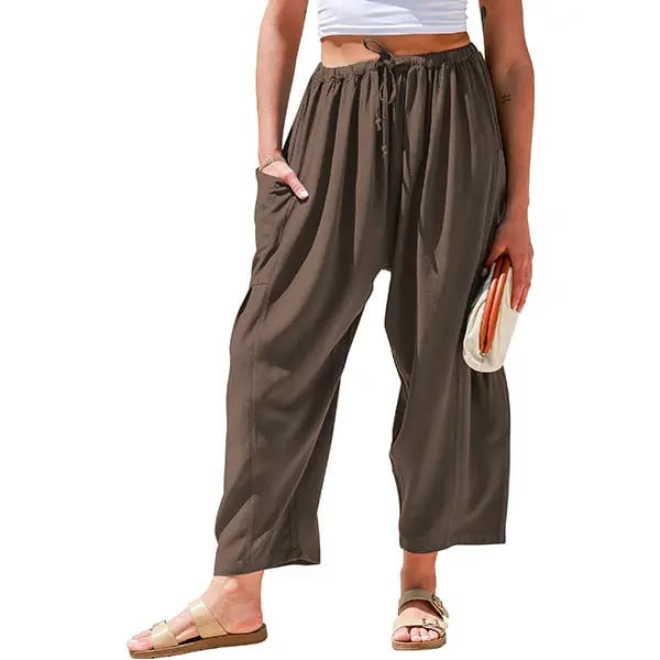 Womens Linen Wide Leg Pants Casual Loose Fit Beach Palazzo Harem Pants with Pockets Spring Summer Style