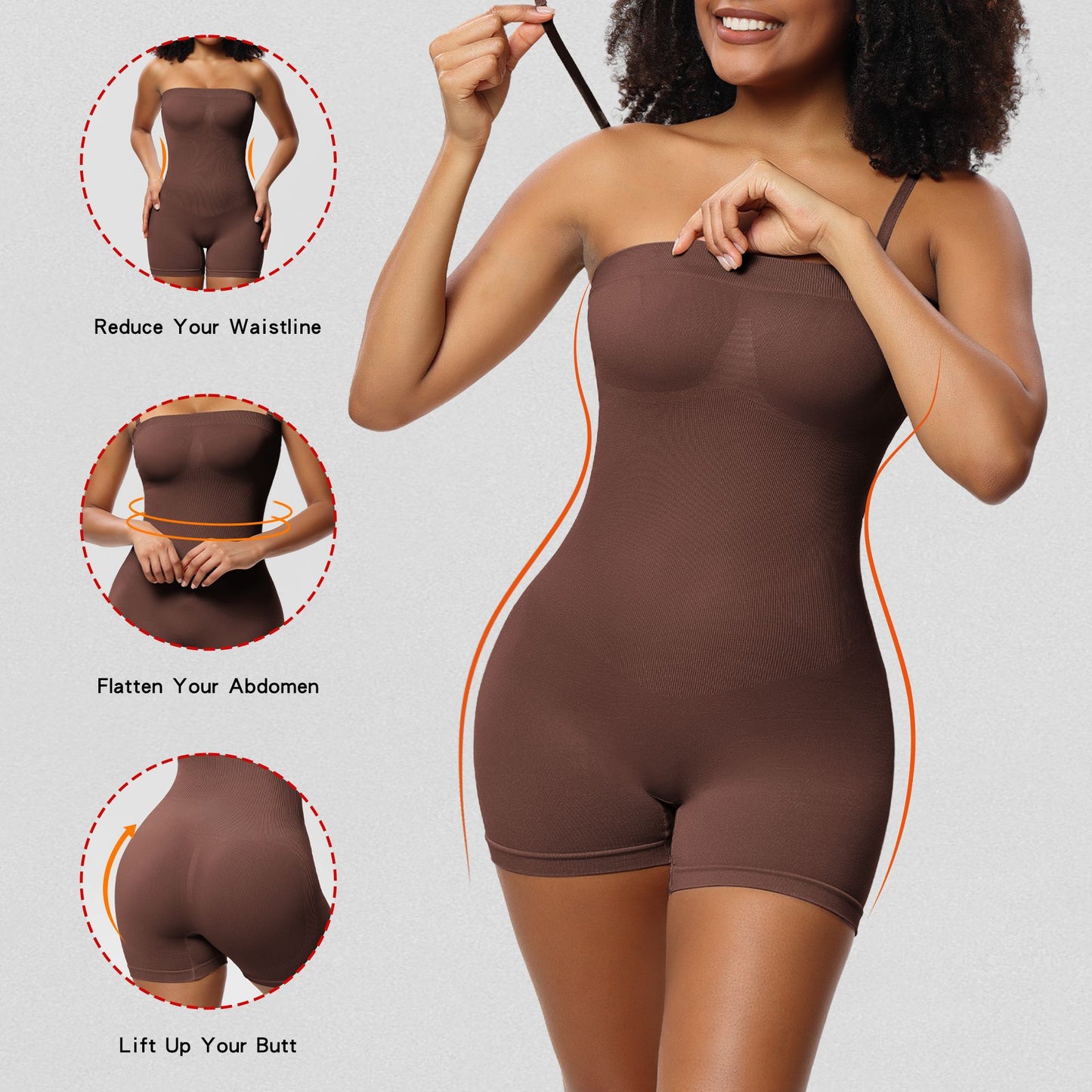 Strapless Tummy Control Bodysuit with Breast Support and Buttocks Lifting