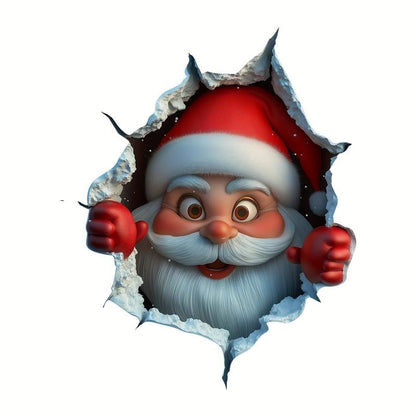 🎄3D-klistermärke med jultomten som tränger igenom väggen🎅