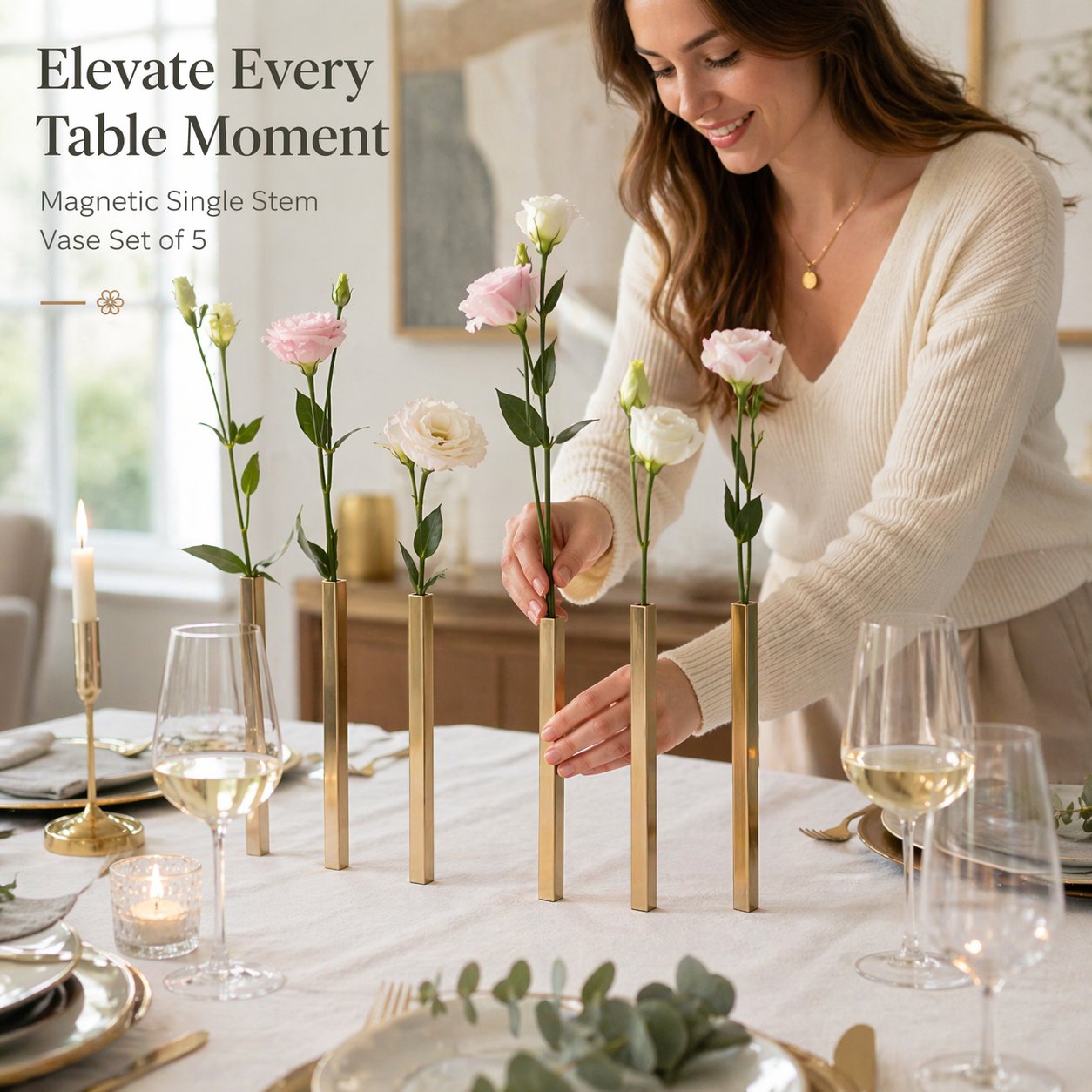 ✨ Magnetisk elegant vas med en fot, set om 5 – Dold magnetisk bordsdekoration