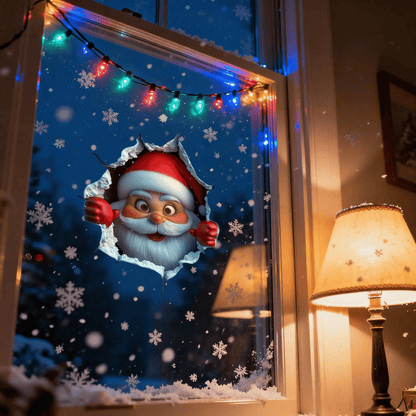 🎄3D-klistermärke med jultomten som tränger igenom väggen🎅