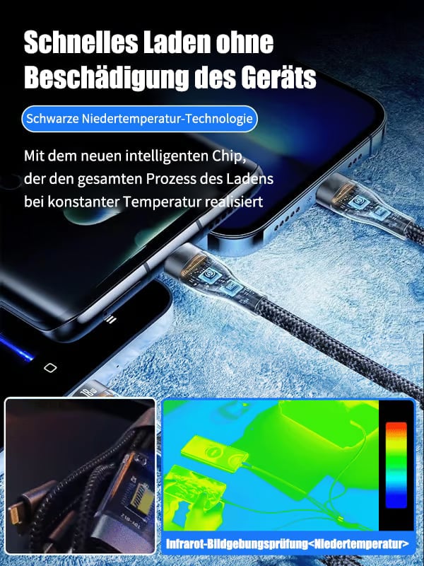 Transparent, självlysande 3-i-1-datakabel med laddningsfunktion