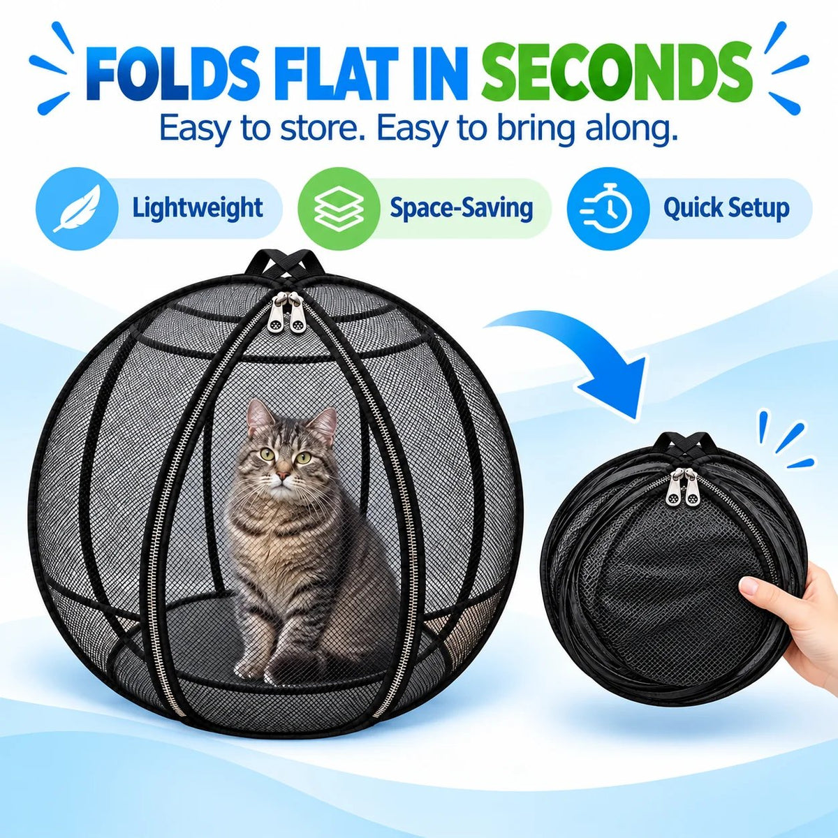 🐱 Pop-Up utomhuslekhage för katt — Låt katten utforska fritt, men säkert | Bärbart nättillflyktsställe för bakgård och resa