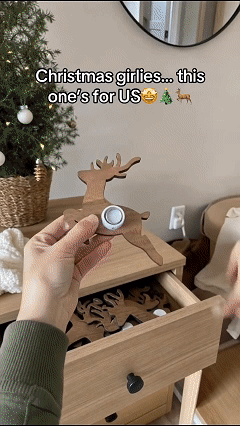 🎄 3D-glödande julgransdekorationer i trä (set med 14 delar) 🦌 Varm bakgrundsbelysning · Gnistrande sken ✨