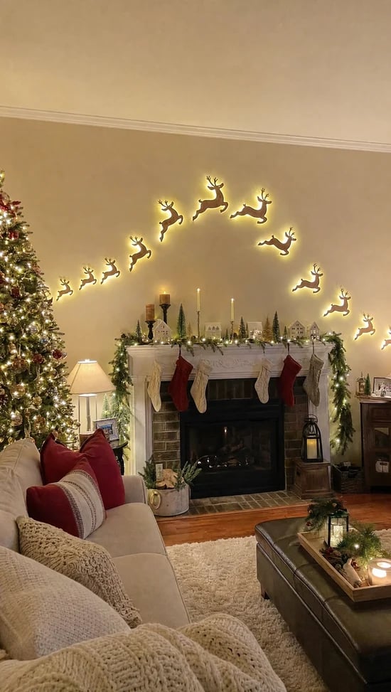 🎄 3D-glödande julgransdekorationer i trä (set med 14 delar) 🦌 Varm bakgrundsbelysning · Gnistrande sken ✨