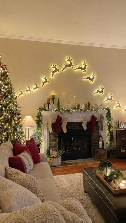 🎄 3D-glödande julgransdekorationer i trä (set med 14 delar) 🦌 Varm bakgrundsbelysning · Gnistrande sken ✨