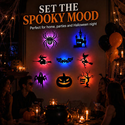 🔥SISTA DAGEN 49% RABATT | Hyresvänliga självhäftande Halloween LED-fönsterlampor, ingen borrning, inga rester, 8 kusliga silhuettdesigner
