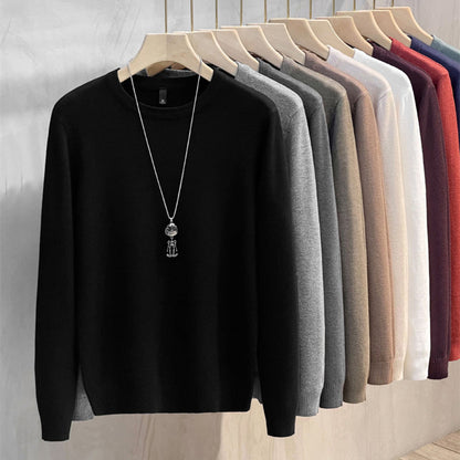 Enfärgad stickad bas-tröja med rund hals för herr