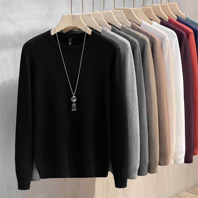 Enfärgad stickad bas-tröja med rund hals för herr