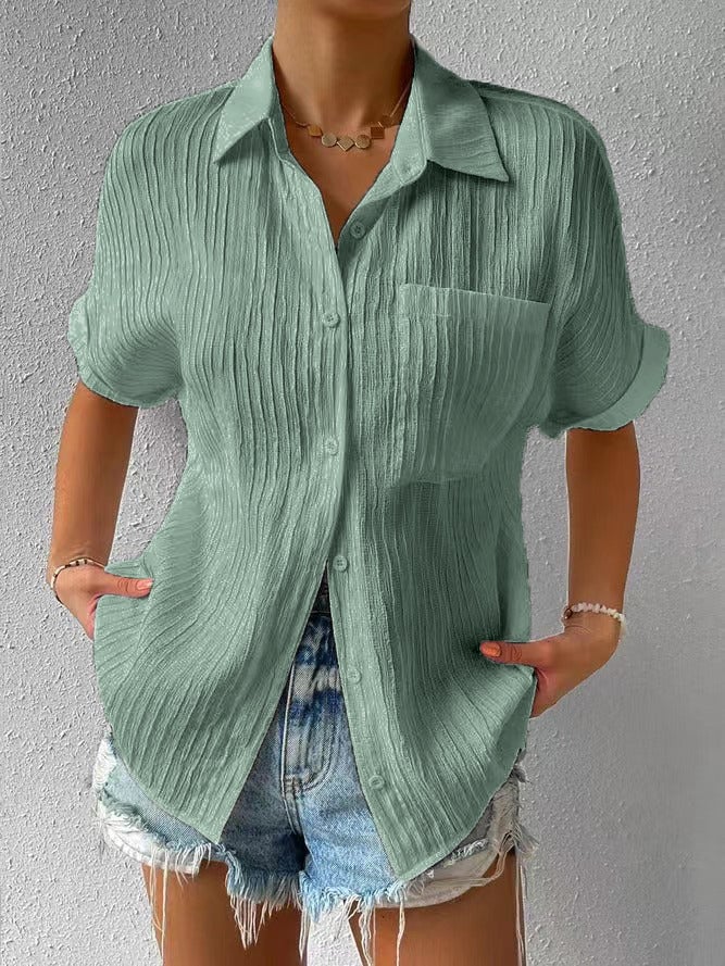 🔥🎁Nyhet 50 % RABATT🔥Skjorta Krage Casual Knäppt Lös Blus