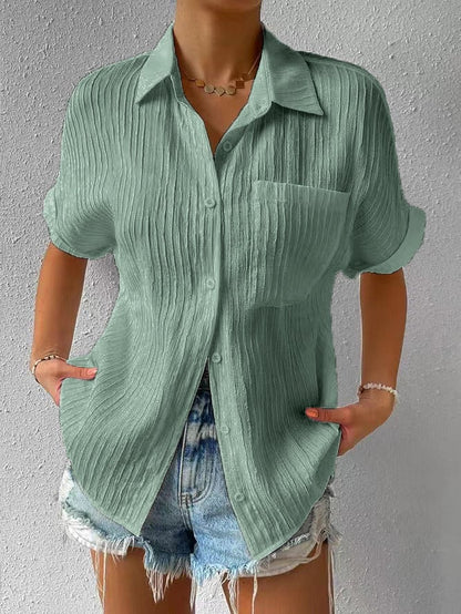 🔥🎁Nyhet 50 % RABATT🔥Skjorta Krage Casual Knäppt Lös Blus