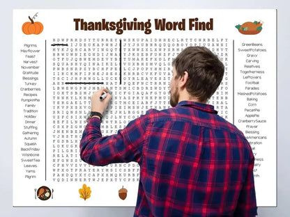 ⏰ Jättestor ordsöksaffisch för Thanksgiving och jul – Jättestor vägglek 90x60 cm! 🎉