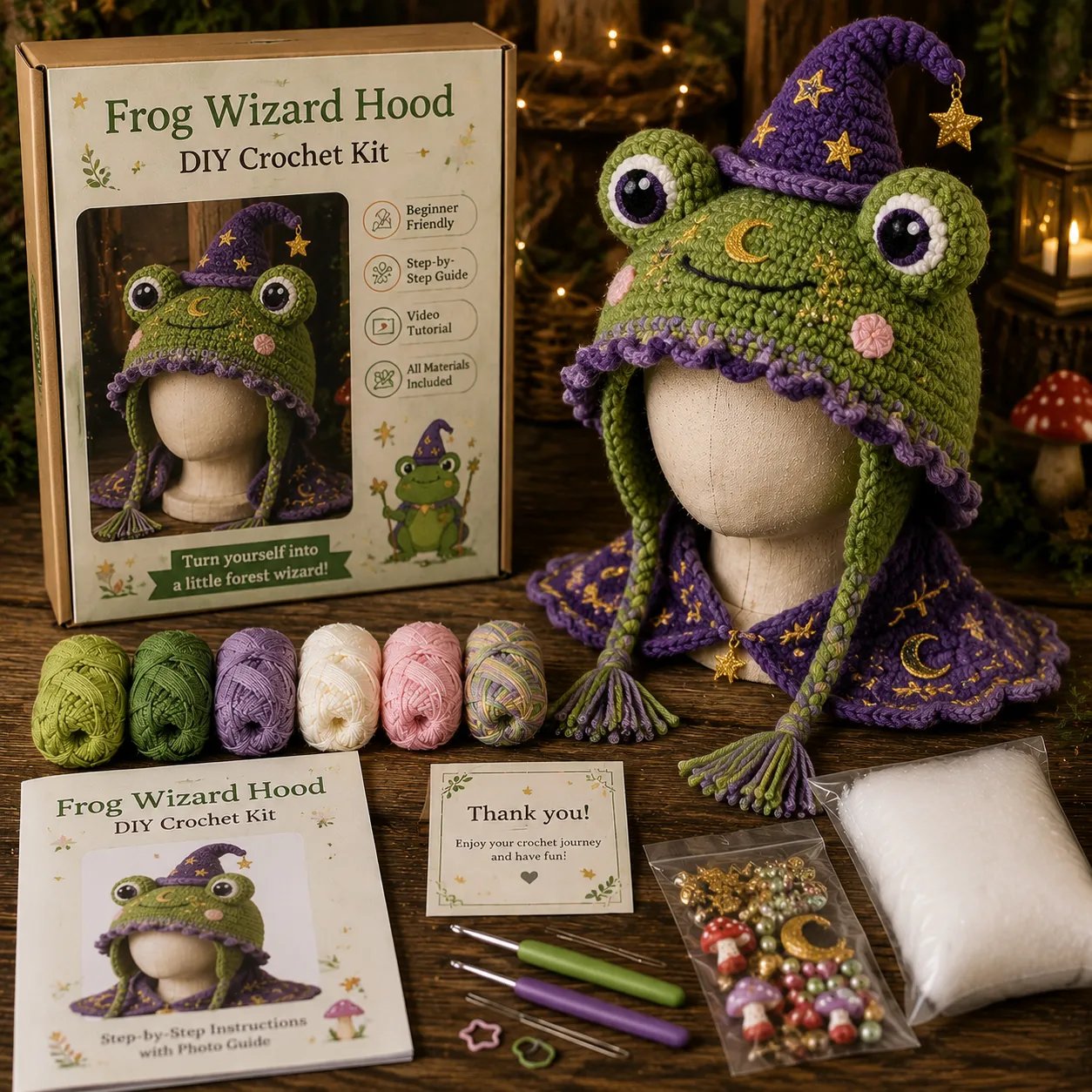 🐉✨ Gör-det-själv-virkningssats för fantasyhuva | Mjukt premiumgarn med steg-för-steg-instruktion | Bärbar karaktärshuva 🧶🎭✨3% rabattkod: NOR3