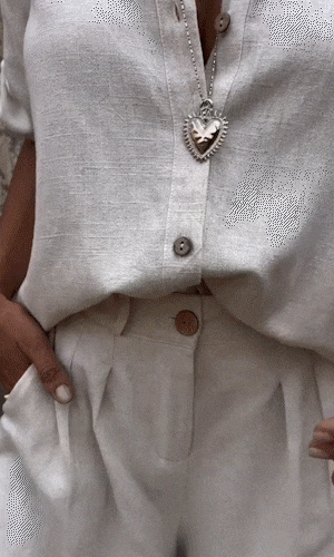 kortärmad shorts i bomull och linne för kvinnor Casual kostym🌬️