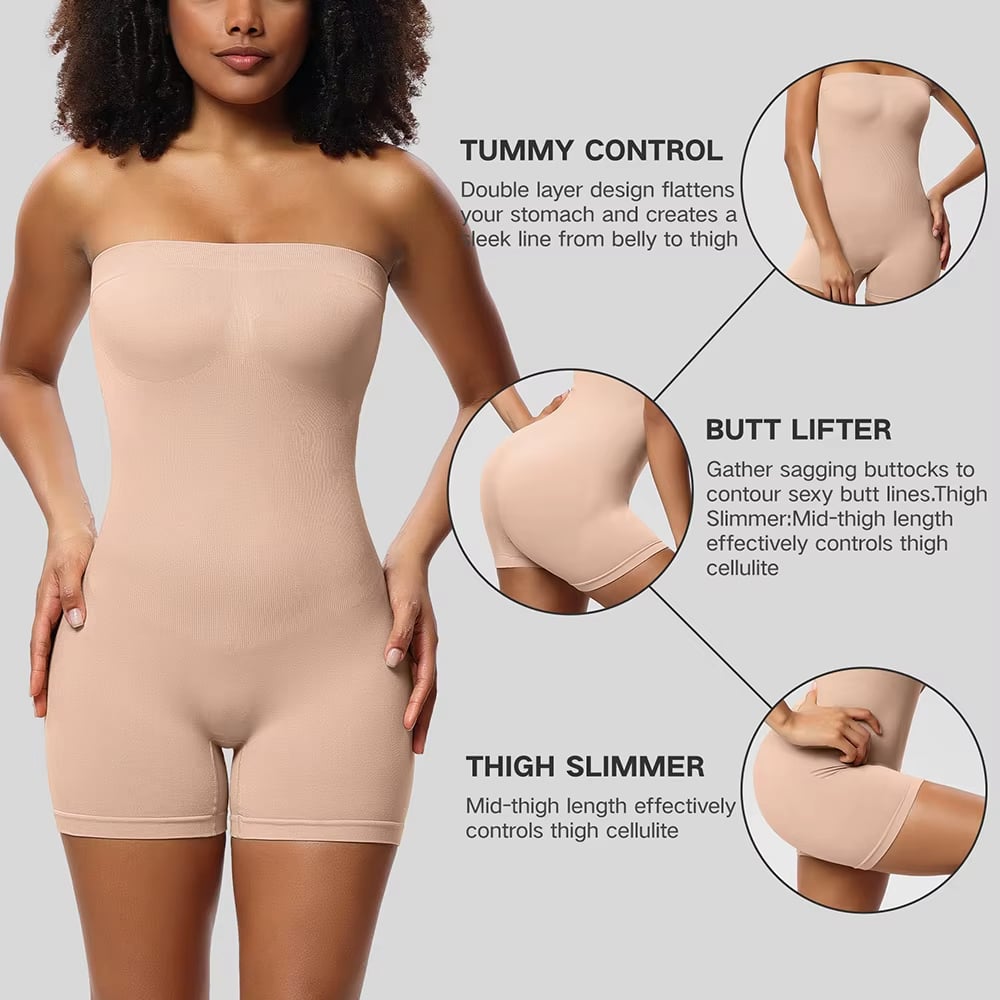 Strapless Tummy Control Bodysuit with Breast Support and Buttocks Lifting