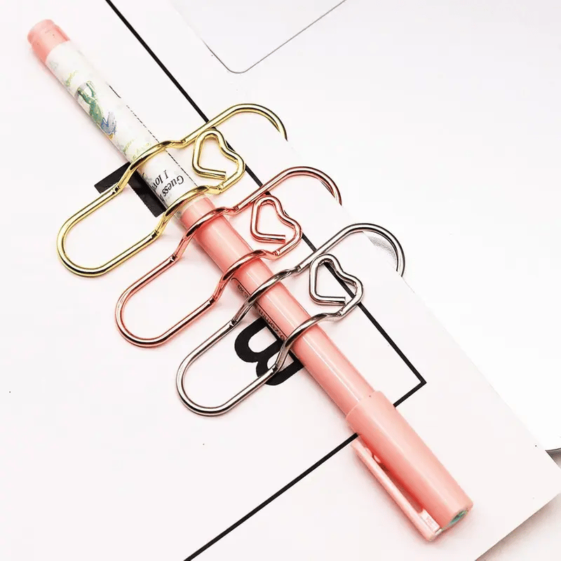 6 st 3 färger hjärtformade pennklämmor metallpennklämmor multifunktionella roséguld silver kolstålsgem