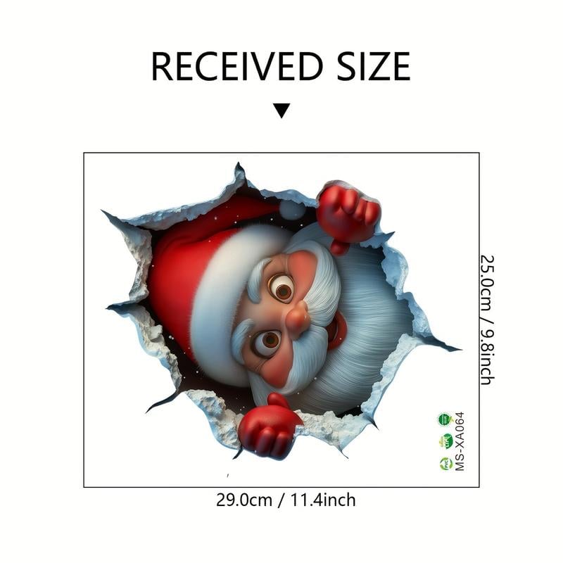 🎄3D-klistermärke med jultomten som tränger igenom väggen🎅