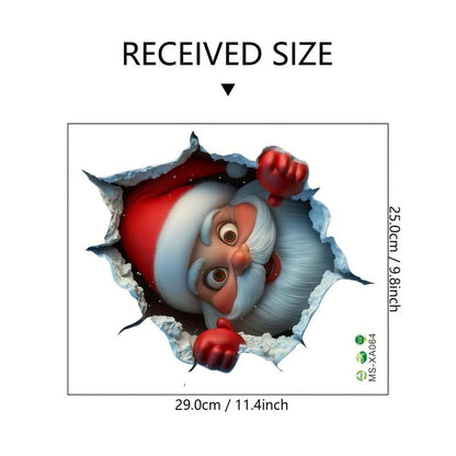 🎄3D-klistermärke med jultomten som tränger igenom väggen🎅