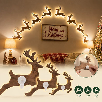 🎄 3D-glödande julgransdekorationer i trä (set med 14 delar) 🦌 Varm bakgrundsbelysning · Gnistrande sken ✨