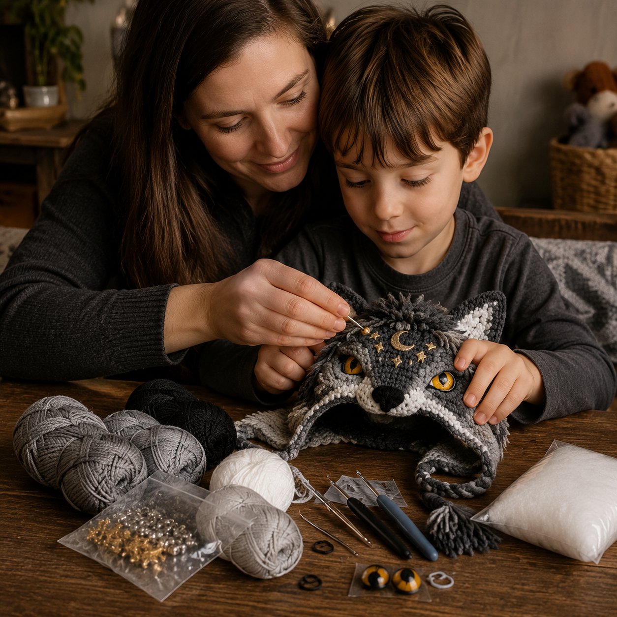 🐉✨ Fantasy-huva virkningsset för DIY | Mjukt premiumgarn med steg-för-steg-instruktioner | Bärbar karaktärshuva 🧶🎭