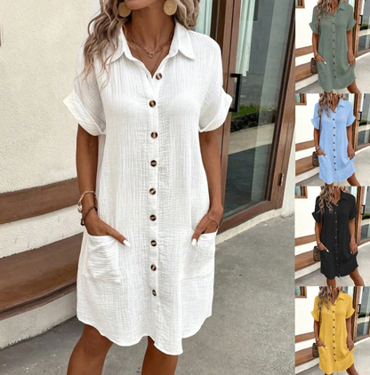 💎50% RABATT! 💎✨Damsommarklänning i midimodell – Luftig, smickrande och otroligt elegant! Lätt, knappknäppt klänning med fickor ☀️