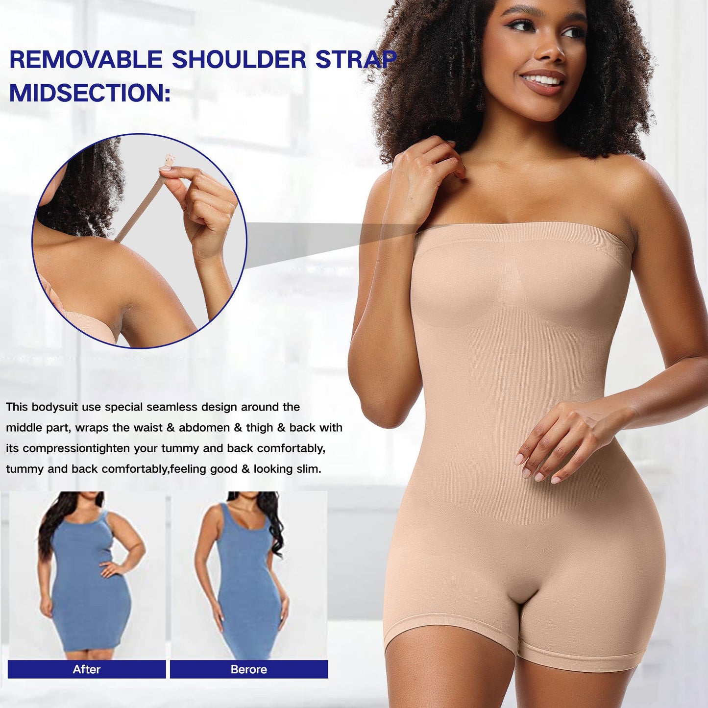 Strapless Tummy Control Bodysuit with Breast Support and Buttocks Lifting