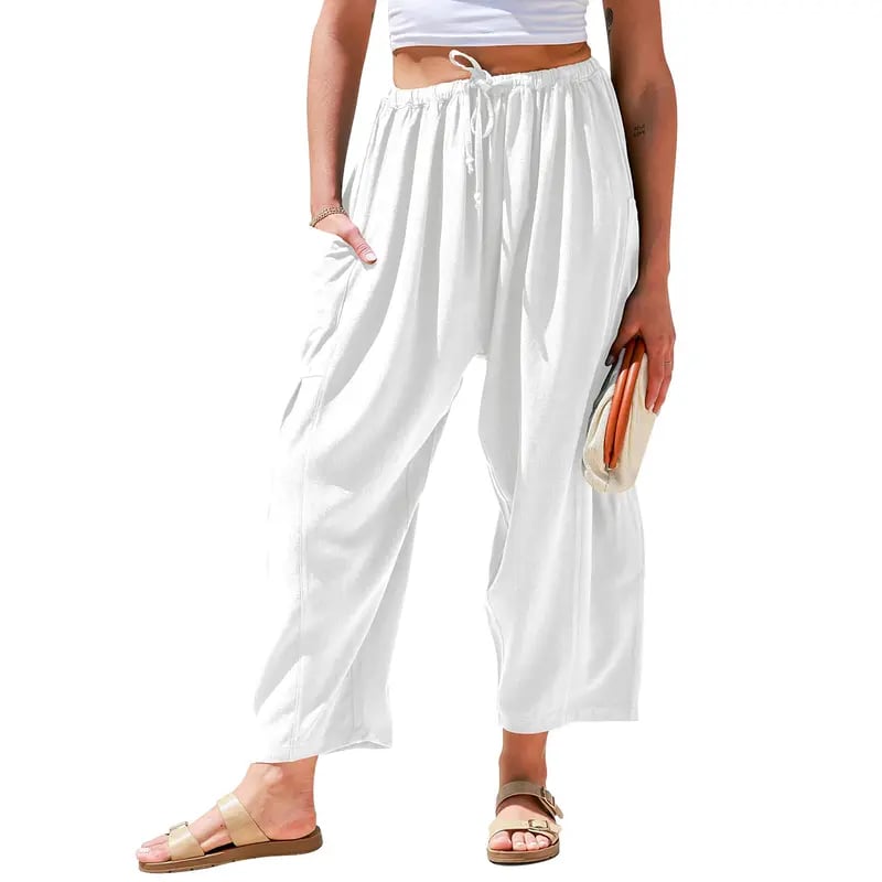 Womens Linen Wide Leg Pants Casual Loose Fit Beach Palazzo Harem Pants with Pockets Spring Summer Style