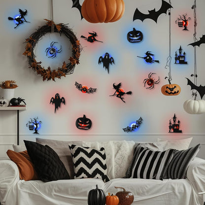 🔥SISTA DAGEN 49% RABATT | Hyresvänliga självhäftande Halloween LED-fönsterlampor, ingen borrning, inga rester, 8 kusliga silhuettdesigner