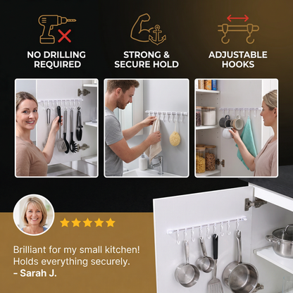 Self-Adhesive Hook Rail for Kitchen and Bathroom – Strong hold and no drilling required