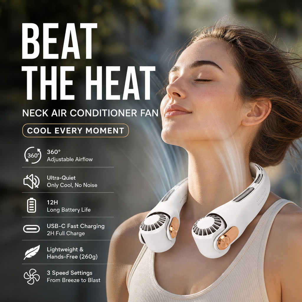 ❄️✨3% rabattkod: NOR3💐Neck luftkonditioneringsfläkt – Ultratyst, 360° roterande, 3 hastigheter. Handsfree-kylning, långt batteri. Sommarnödvändigt!