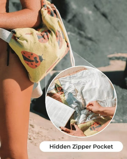 ⏰SISTA DAGEN 49% RABATT - 🏖️2-i-1 Konvertibel Handduk & Ryggsäck med Innerficka med Blixtlås & Sandavvisande Tyg