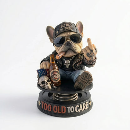 "Gammal och obekymrad" Hardcore Fransk Bulldogg Instrumentpanel Bobblehead 😎 - Rebellisk Fransk Bulldogg Bilprydnad