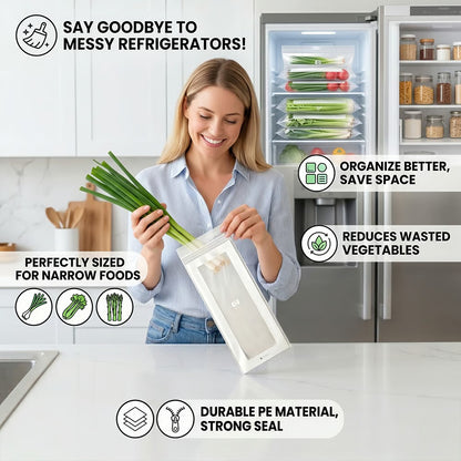 🥬 50/100 st återanvändbara långa matförvaringspåsar, färskhetspåsar med dubbel dragkedja för kök