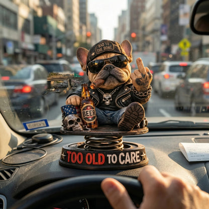 "Gammal och obekymrad" Hardcore Fransk Bulldogg Instrumentpanel Bobblehead 😎 - Rebellisk Fransk Bulldogg Bilprydnad