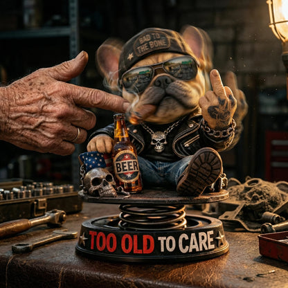 "Gammal och obekymrad" Hardcore Fransk Bulldogg Instrumentpanel Bobblehead 😎 - Rebellisk Fransk Bulldogg Bilprydnad
