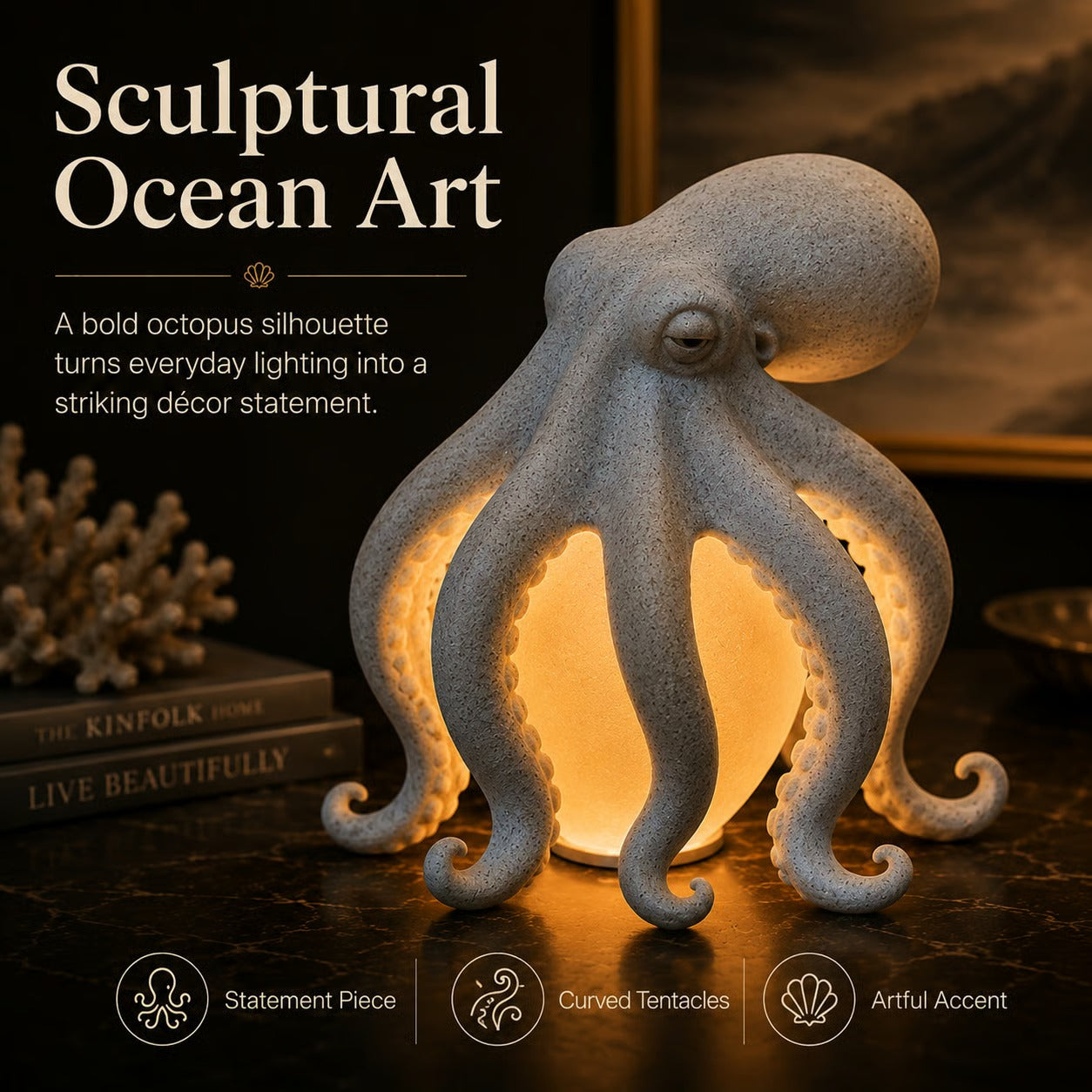 Skulptural, havsinspirerad accentlampa