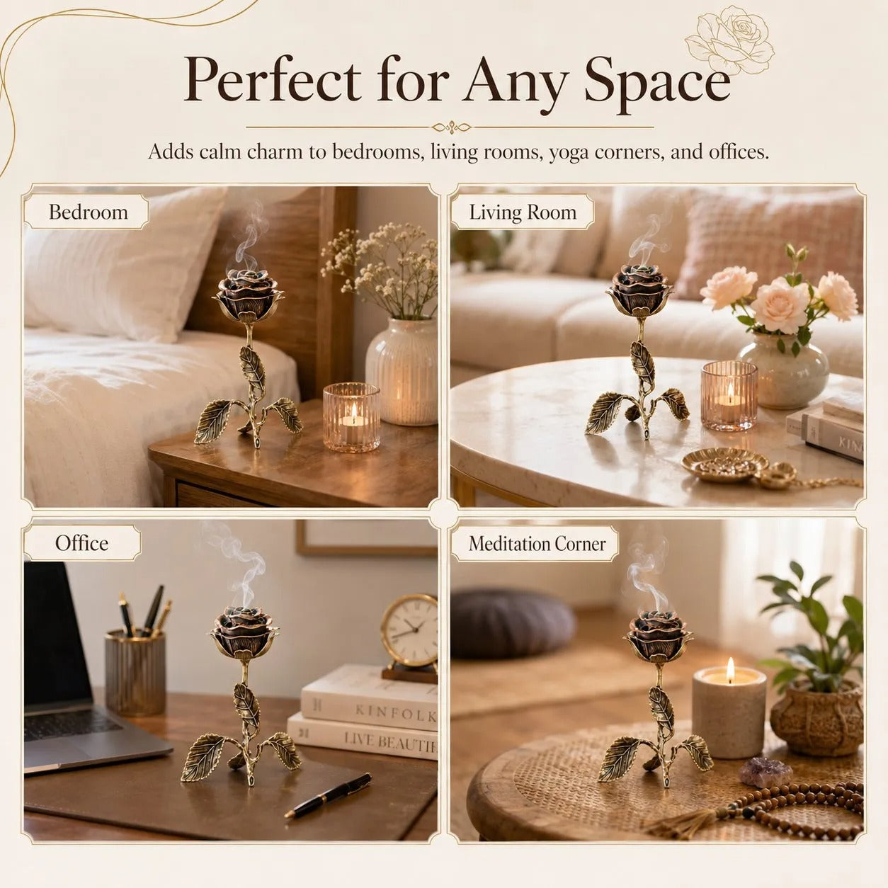 🌹💕 Rökelsekar i vintagestil med rosor – En omtänksam present för meditations- och avslappningsälskare ✨🕯️