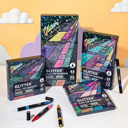 🎨Glittereffektpenselpenslar🥇✨: Skapa gnistrande konst smidigt 🥳(🌈24-96 färger | Jämn, ingen igensättning | ingen genomblödning📝)