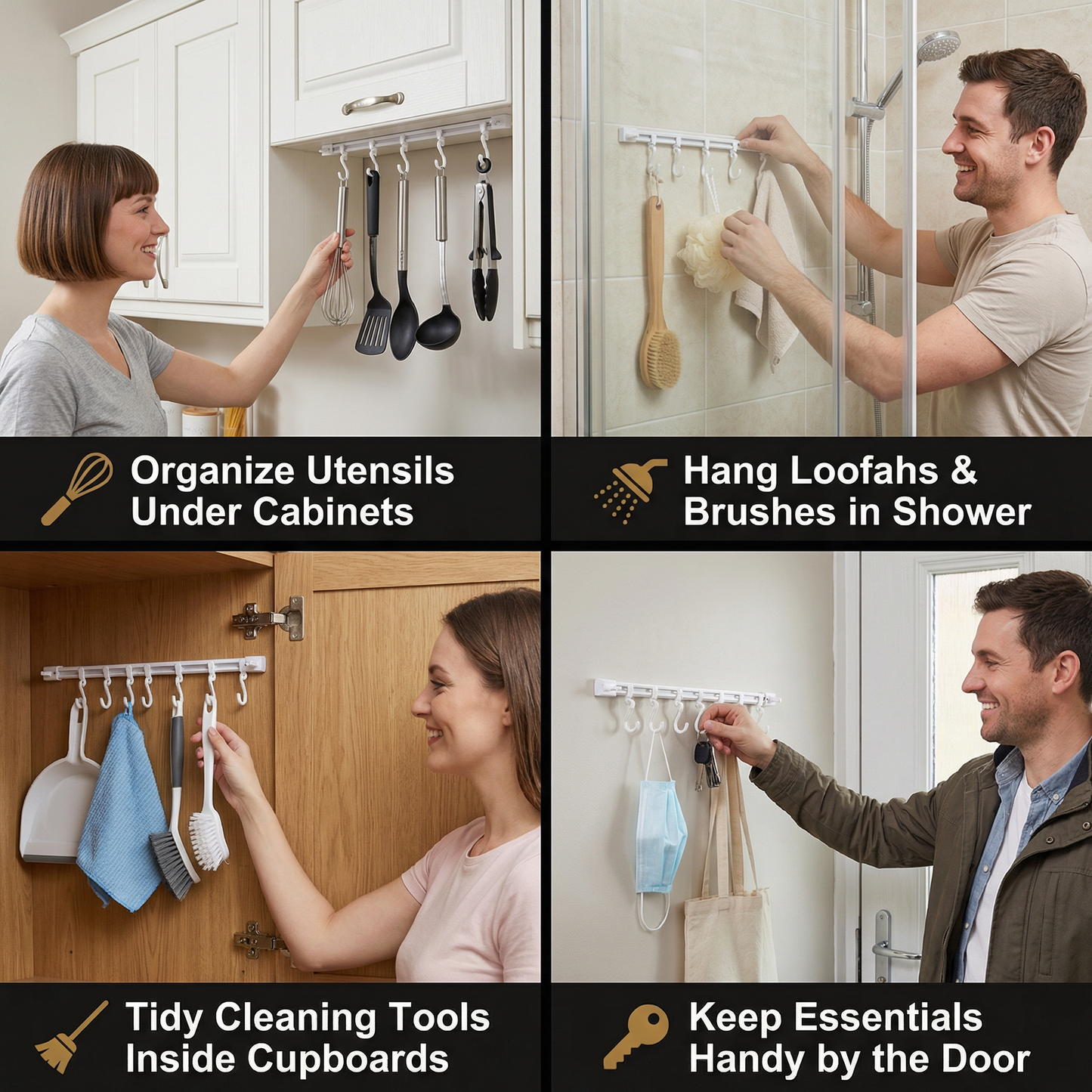 Self-Adhesive Hook Rail for Kitchen and Bathroom – Strong hold and no drilling required