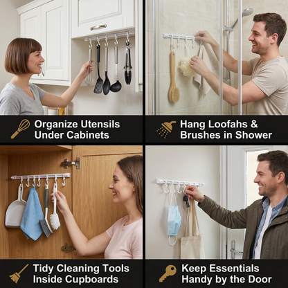 Self-Adhesive Hook Rail for Kitchen and Bathroom – Strong hold and no drilling required