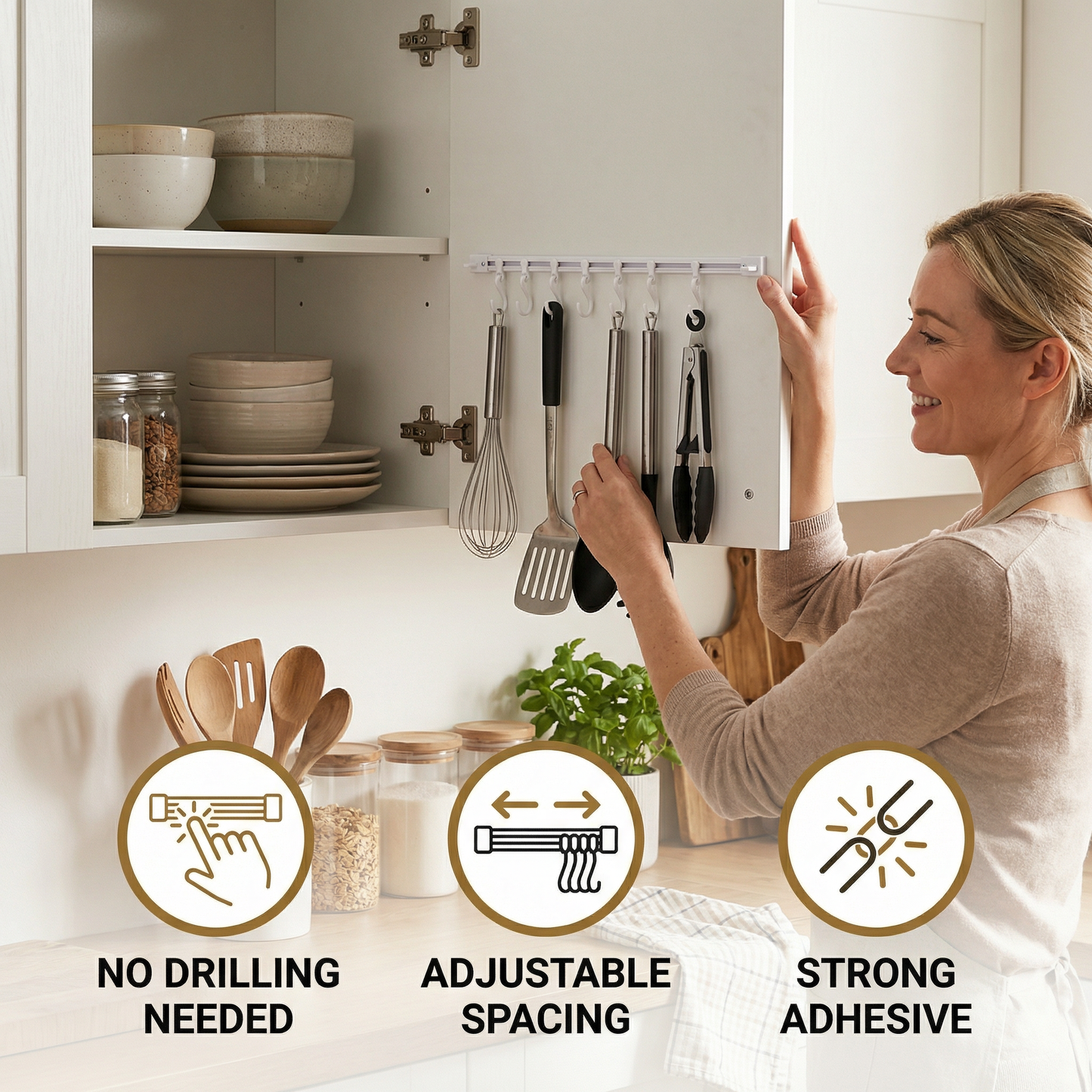 Self-Adhesive Hook Rail for Kitchen and Bathroom – Strong hold and no drilling required