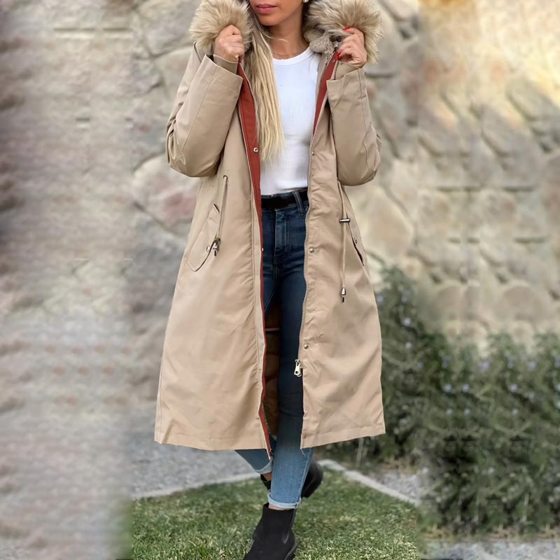 Dam vinterjacka med huva och pälskrage, casual parka✨Garanti för äkthet💖