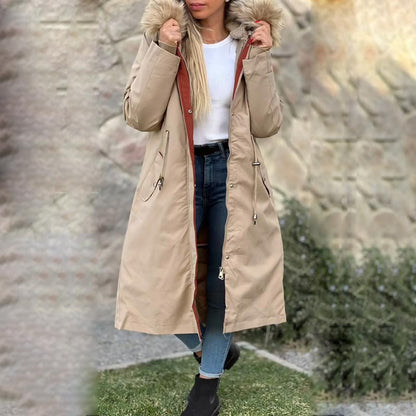 Dam vinterjacka med huva och pälskrage, casual parka✨Garanti för äkthet💖