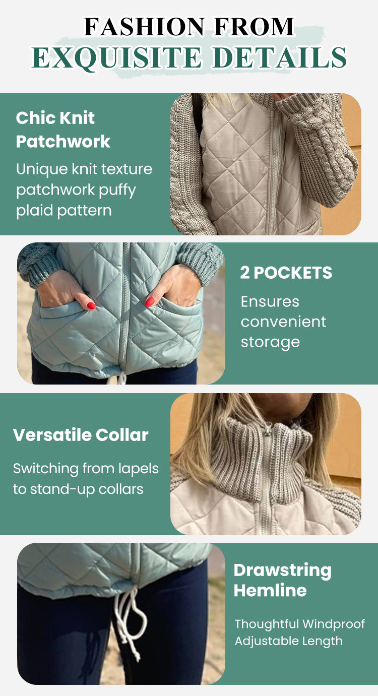 📣Höstspecial🍁Damers stickade patchwork-pufferjacka✨3% rabattkod: NOR3