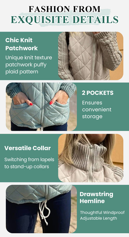 📣Höstspecial🍁Damers stickade patchwork-pufferjacka✨3% rabattkod: NOR3