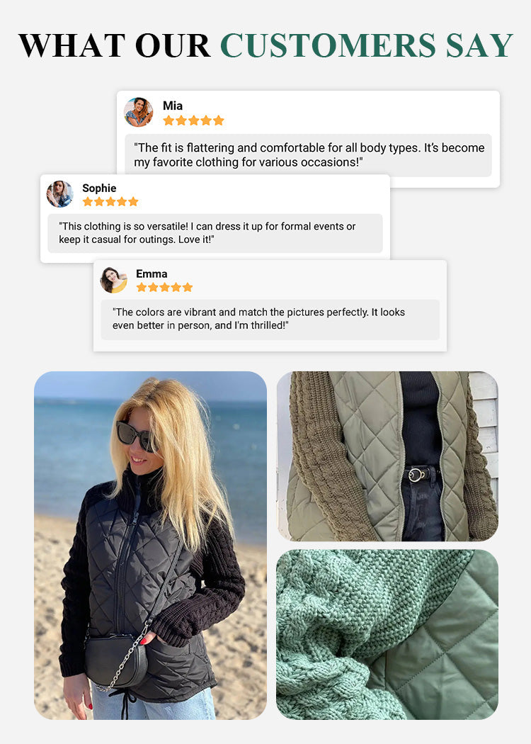📣Höstspecial🍁Damers stickade patchwork-pufferjacka✨3% rabattkod: NOR3