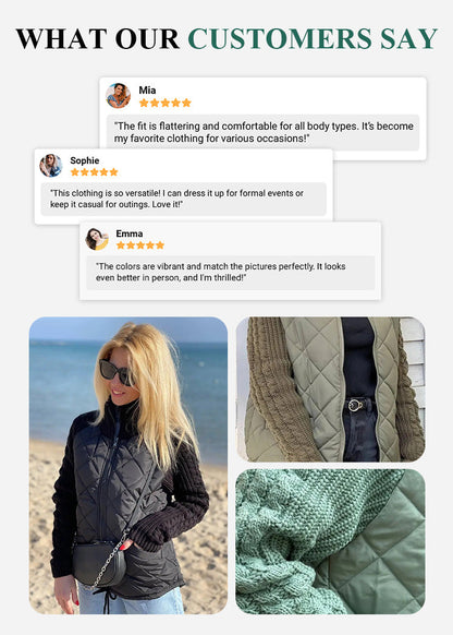 📣Höstspecial🍁Damers stickade patchwork-pufferjacka✨3% rabattkod: NOR3